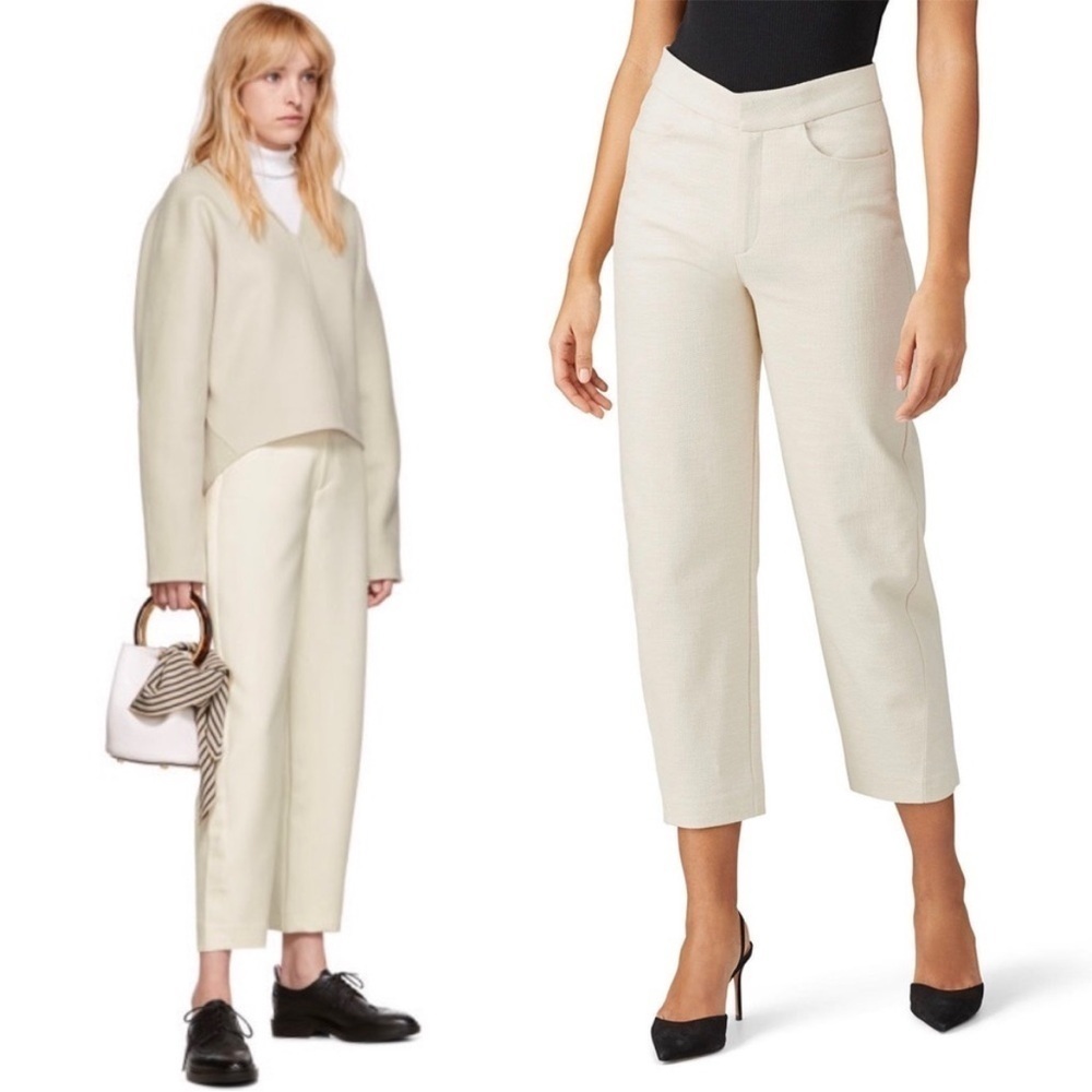 TOTEME Beige Textured Cotton Boucle Twill Ankle Crop Straight Tapered Trouser XS - Picture 4 of 13